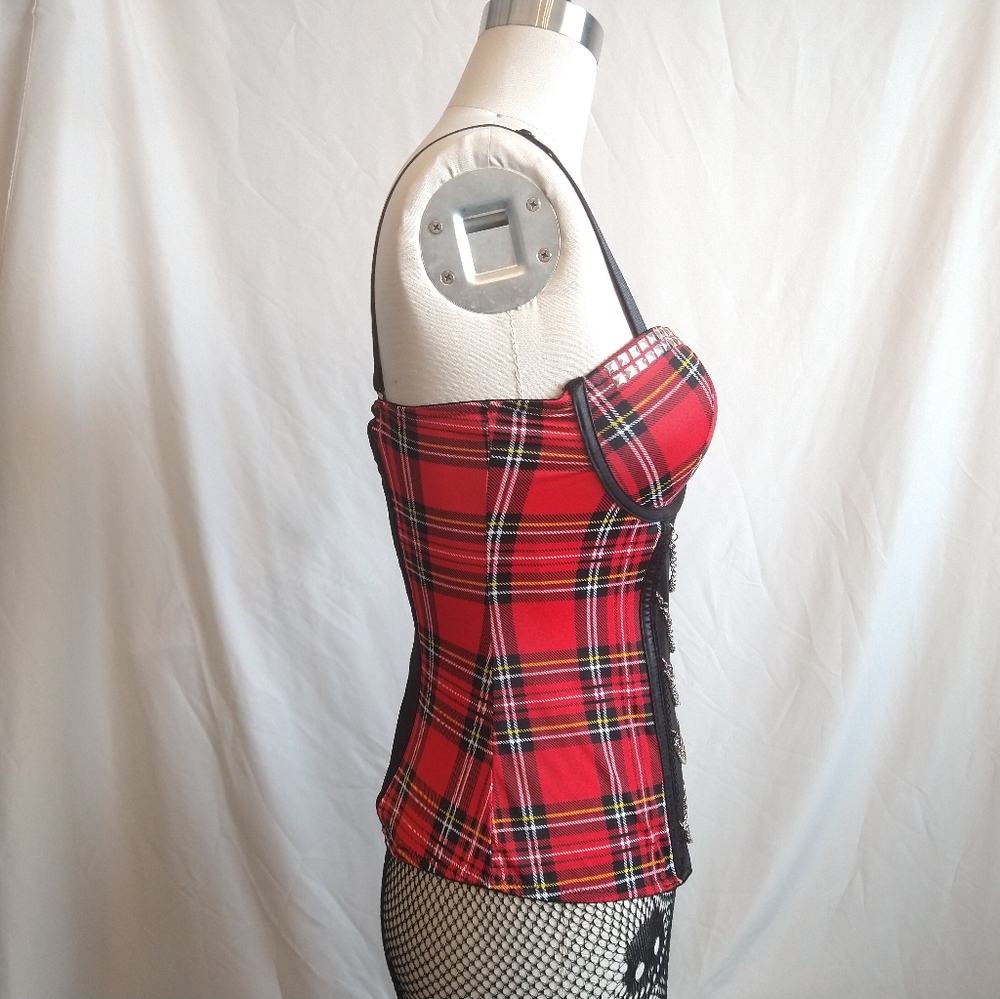❌SOLD Morbid Threads Punk Corset Bustier Red Plaid Goth - Picture 4 of 11